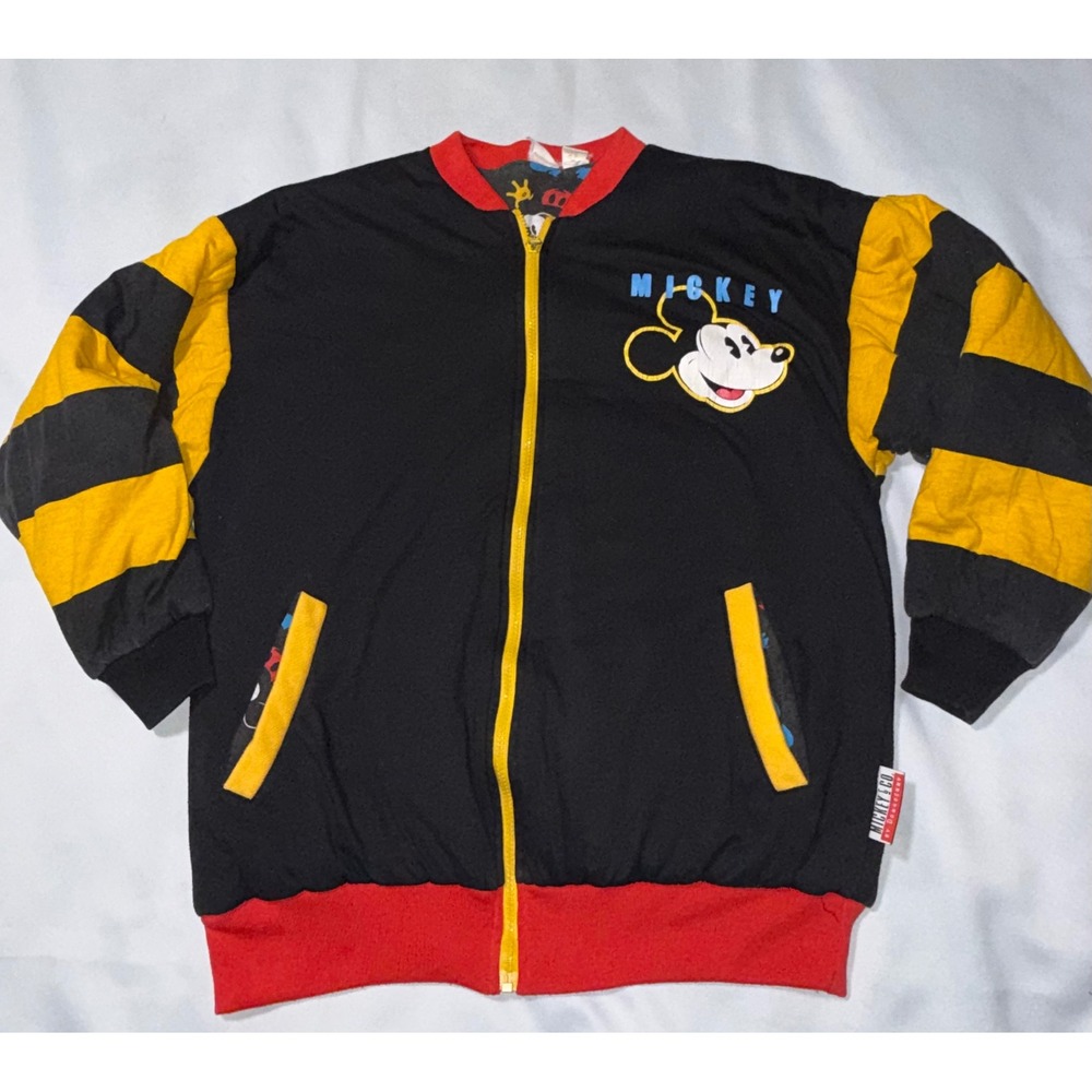 Vintage Mickey & Co Donnkenny Bomber Jacket Mickey Mouse Black Red Yellow OSFM